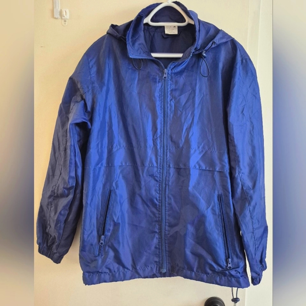 Unisex lightweight,  rain-jacket-in-a-bag. Converts. Navy Blue.
